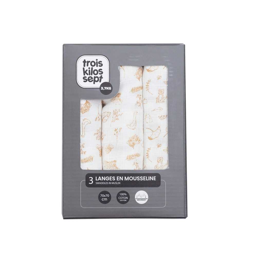 langes gaze de coton small 70x70cm - Wonderfull - lot de 3