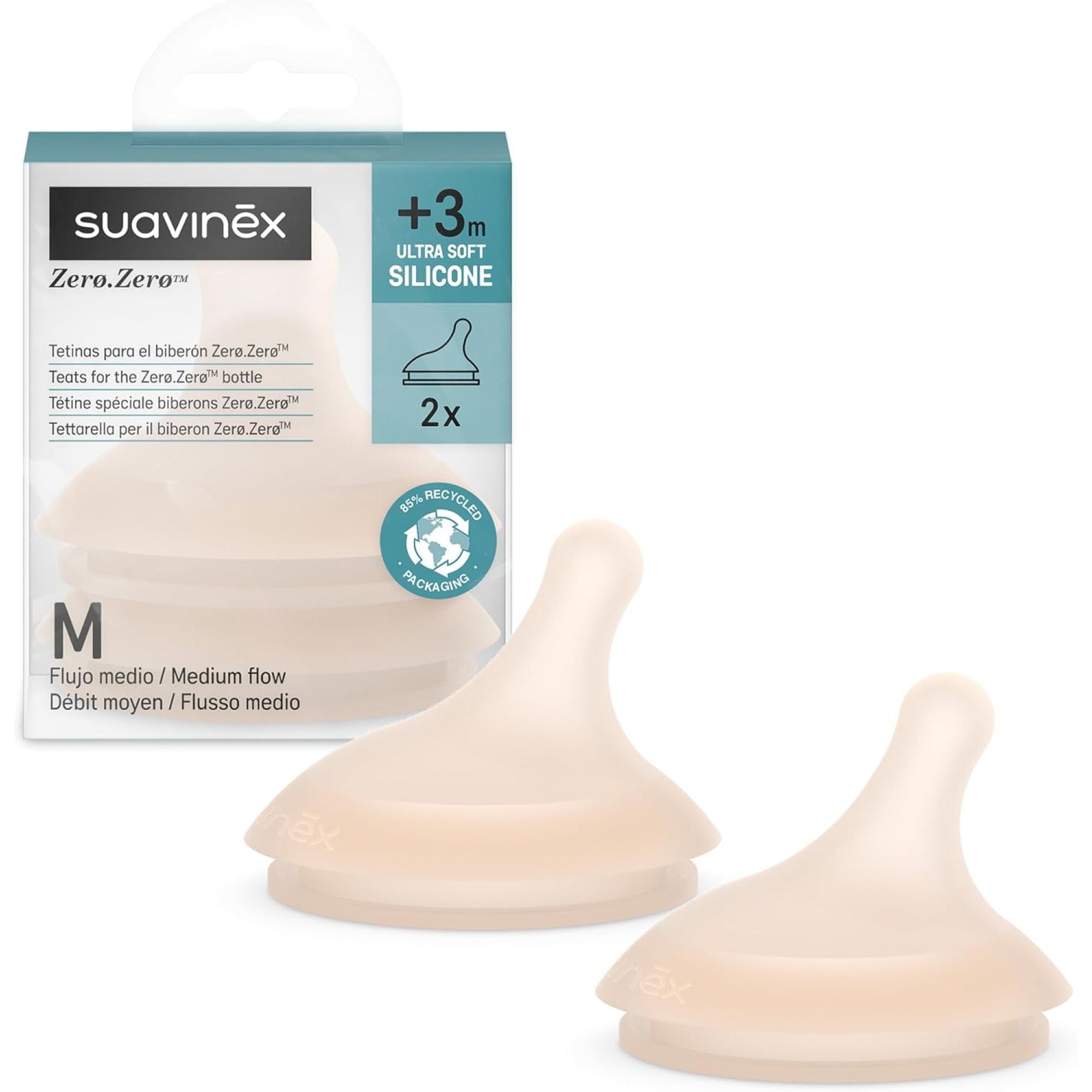 Lot de 2 tétines anti-colique pour biberon Zerø.Zerø - SUAVINEX (existe en 4 débits)
