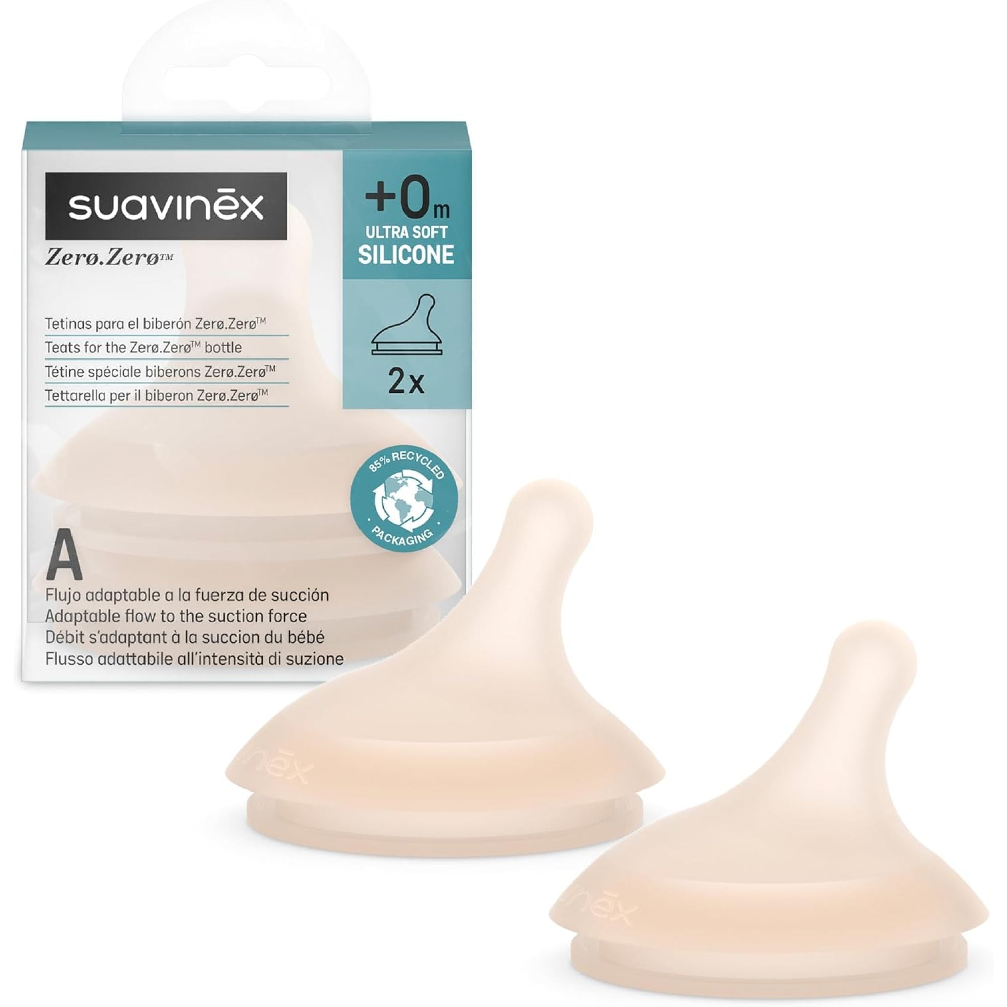 Lot de 2 tétines anti-colique pour biberon Zerø.Zerø - SUAVINEX (existe en 4 débits)