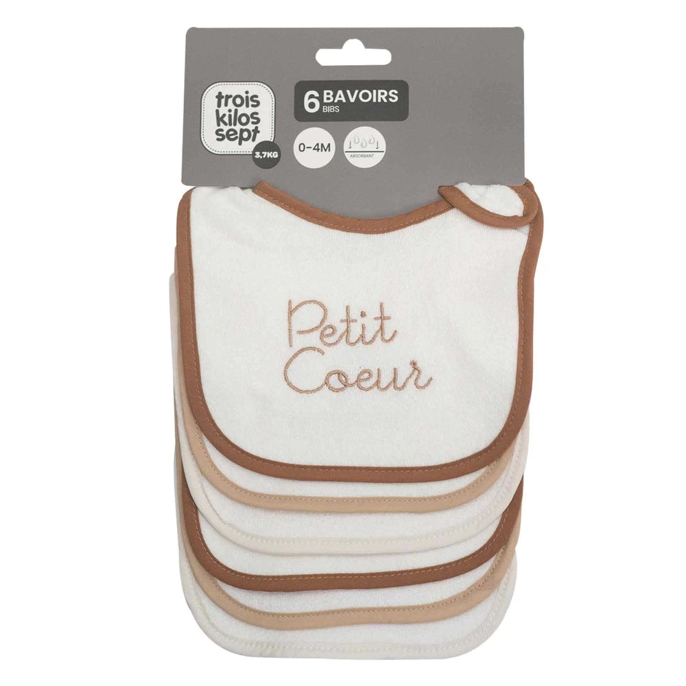 Lot de 6 bavoirs naissance brodés "petit cœur"