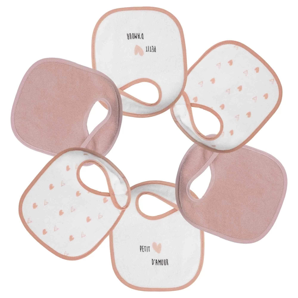 Lot de 6 bavoirs naissance - Petits Cœurs rose