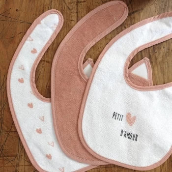 Lot de 6 bavoirs naissance - Petits Cœurs rose