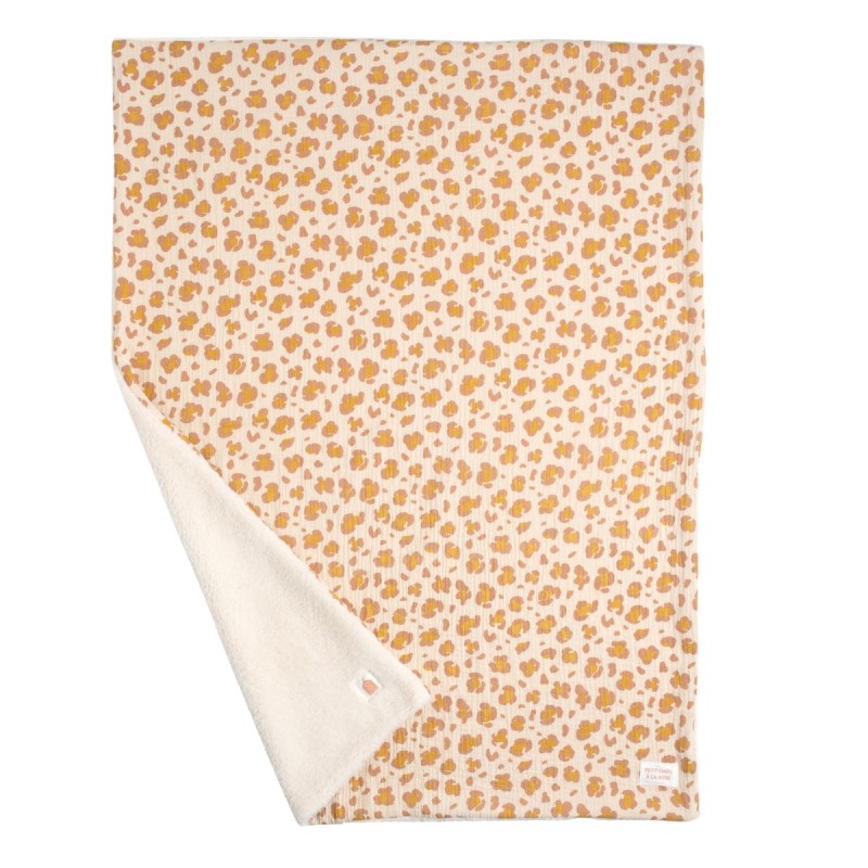 Couverture bébé léopard en gaze de coton et sherpa "Petit Chou"
