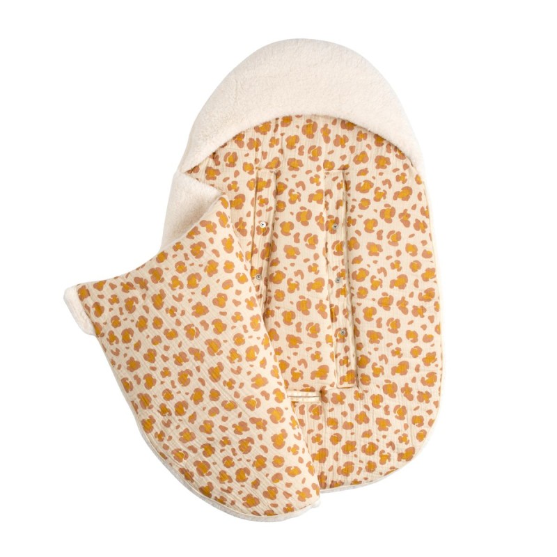 Nid d'ange bébé 5 attaches en sherpa et intérieur gaze de coton "Petit Chou"