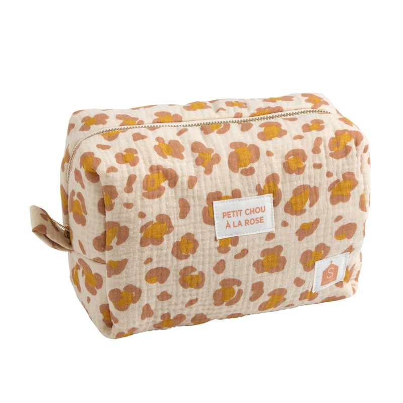 Trousse de toilette en gaze de coton imprimé léopard "Petit Chou"